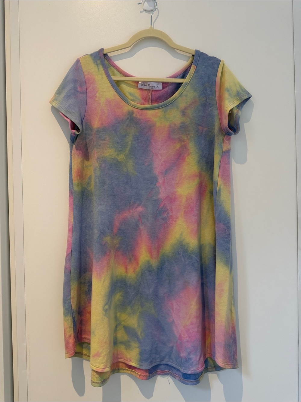 Women’s Short Sleeve Tie-Dye Swing Dress - Multi Pastel